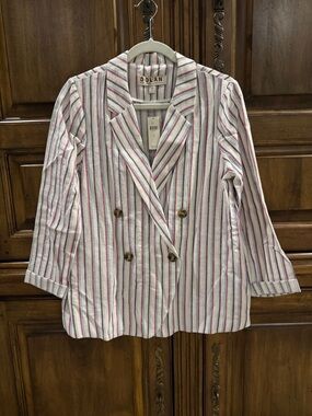 Anthro Striped Double-Breasted Blazer Cream/Stripes - NWT - Small